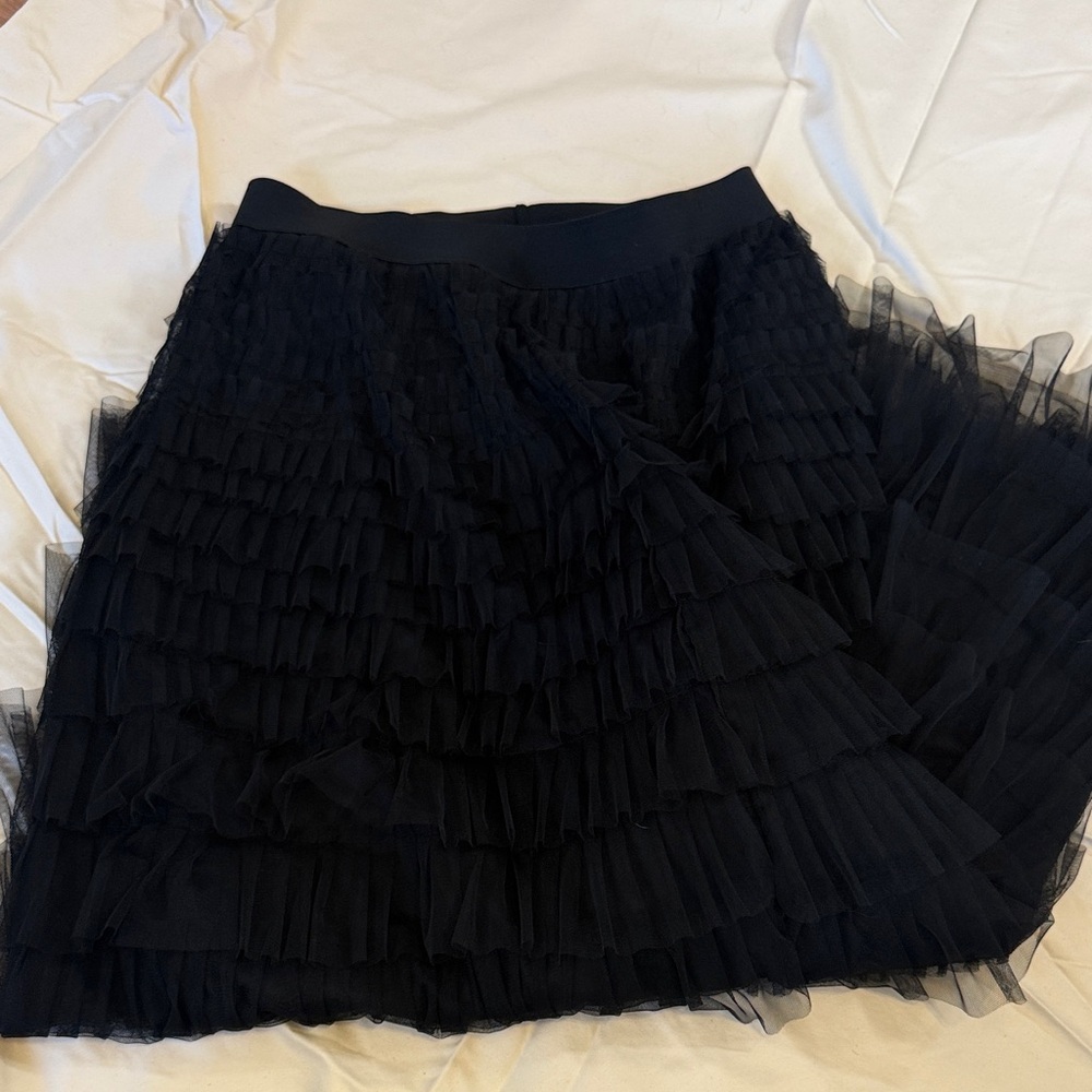 Y2K Long Ruffled Black Lace Skirt - Picture 2 of 3